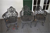 3 Victorian Style Ornate Heavy Aluminum Chairs