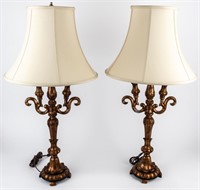 Pair of Gold Washed Formal Candelabra Table Lamps