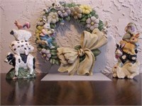 Plaster Easter wreath and animal figurines