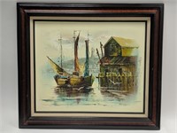 Oil painting on canvas of ships signed Engel