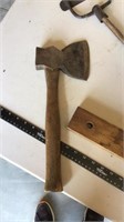 Broad hatchet   Hoe with stick handle.  Wood