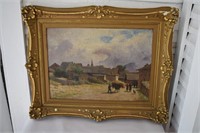 Old Signed Oil Painting Ornate Frame