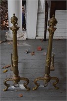 Pair 19th Century Old Brass Federal Style Andirons