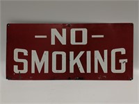 Vintage Red & White Painted Metal No Smoking Sign