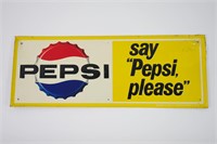 Say Pepsi Please bottle cap metal advertising sign