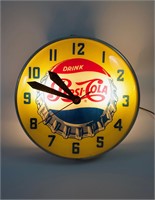 1950's Lighted Pepsi-Cola Glass Wall Clock Works!