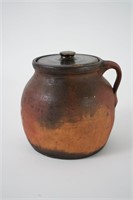 Antique Primitive Clay Pitcher With Handle and Lid