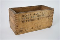 Old Wooden Dovetail Box Henry Gehl Co. Mattoon IL
