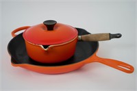 Pair of vintage le Creuset enamel iron pans