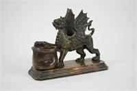 Antique metal dragon match holder