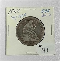 1855 w/arrows  Seated Liberty Half Dollar  VG-8