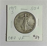 1917-S Obv. Walking Liberty Half Dollar  VF