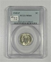 1945-P  Jefferson Nickel  PCGS MS-66