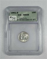 1951-D  Roosevelt Dime  ICG MS-66