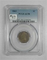 1863  Indian Head Cent  PCGS AU-58