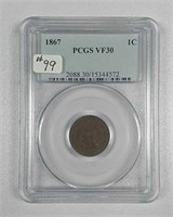 1867  Indian Head Cent  PCGS VF-30