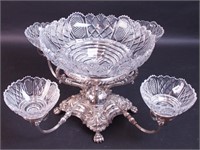 A large centerpiece cut glass and silverplate
