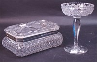 A large glass jewelry casket with silverplate