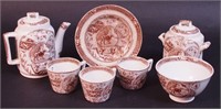 Seven pieces of English brown transferware