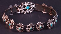 Navajo sandcast silver and turquoise concho