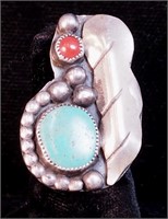 Vintage Navajo turquoise and coral silver