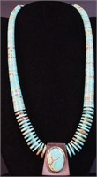 A modern turquoise circular bead necklace