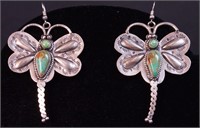 A pair of silver and turquoise dragonfly