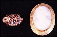 A carved shell cameo in 10K yellow gold frame