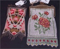 Two enameled steel mesh purses, one with roses and