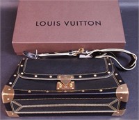 A black leather Louis Vuitton shoulder bag