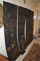4 Large Early Hand Painted Floral Panels