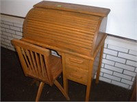 oak childs roll top desk with chair