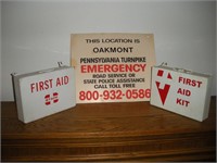 Oakmont turnpike sign and first aid kits