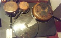 Old Revere ware copper bottom skillet & 2 pots