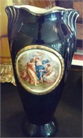 11" CZECHOSLOVAKIA cobalt vase victorian scene