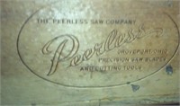 Old PEERLESS wooden advertising box w contents