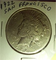 1922 Peace silver dollar San Francisco mint