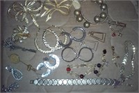 Jewelry - box of earrings, brooches, bracelets