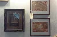 3 framed pics 2 maps 1 "HERS" w crown