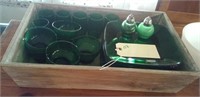 old wooden tray with green glass