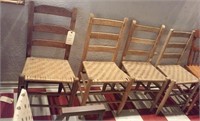 4 old cane bottom primitive ladderback chairs