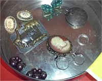 Tin w jewelry cameo rings earrings, buckle pendant