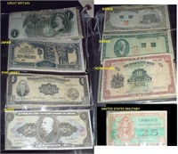 8 old world currency bills notes