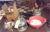 Table lot vintage kitchen gadgets, items