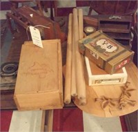 LOT old wooden items, cigar boxes, etc