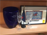 Southwest Airlines Framed Print, Blue Glass Vase,