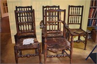 5 Oak Antique English Style Chairs Wicker Bottoms