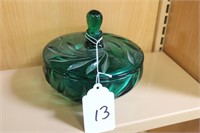 Green Glass Decorative Bowl with Lid