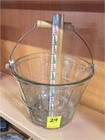 Vintage Glass Ice Bucket with Handle and Basket