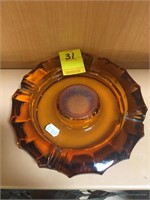 Amber Colored Glass Ashtray w/ 1887 and an Eagle
